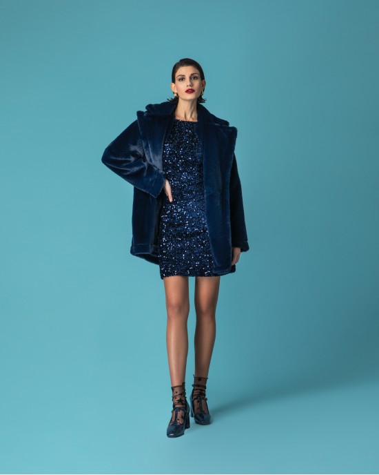 Moutaki Faux Fur Navy Παλτό