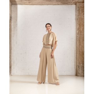 Moutaki Tunic & High Waist Wide Leg Beige Παντελόνι