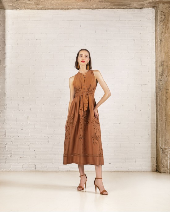 Moutaki Brown Sleeveless Midi Φόρεμα
