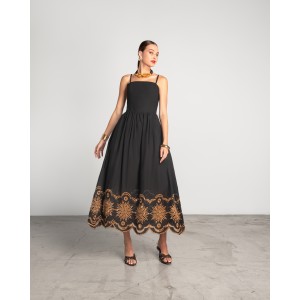 Moutaki Embroidered Black Midi Φόρεμα