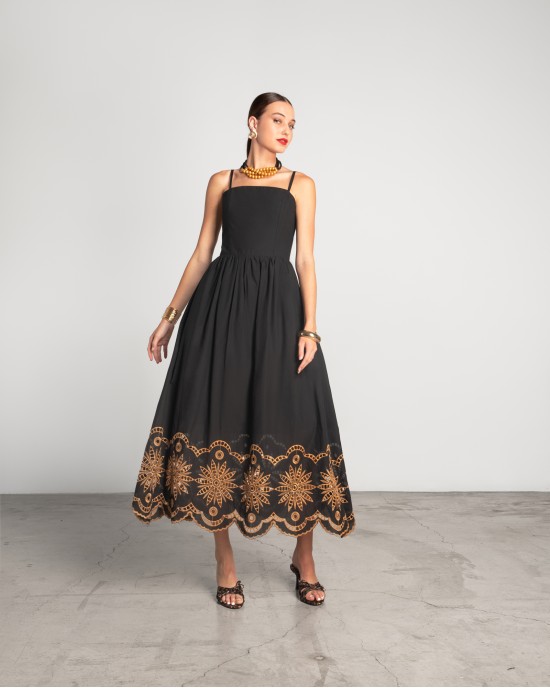 Moutaki Embroidered Black Midi Φόρεμα