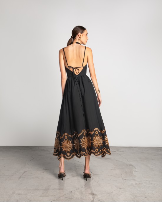 Moutaki Embroidered Black Midi Φόρεμα