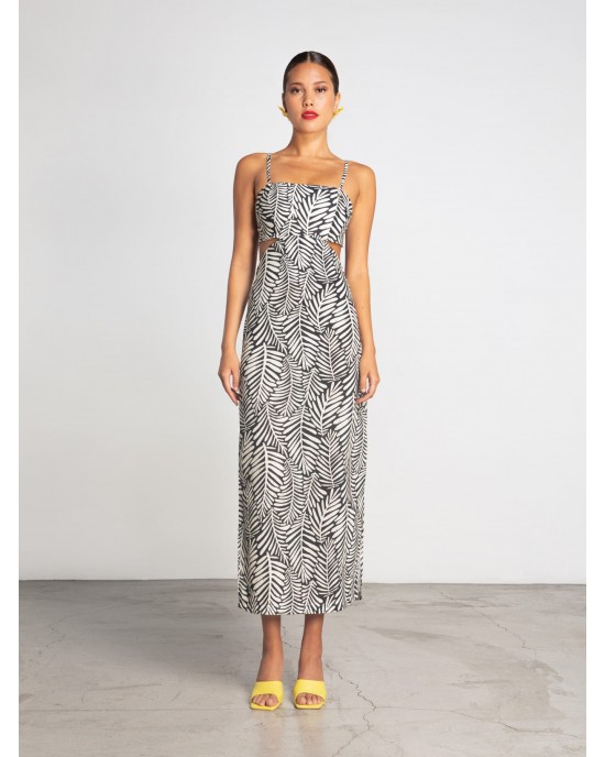 Moutaki Tropical Leaf Print Midi Φόρεμα