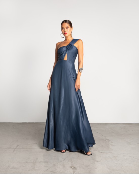 Moutaki One Shoulder Navy Maxi Φόρεμα