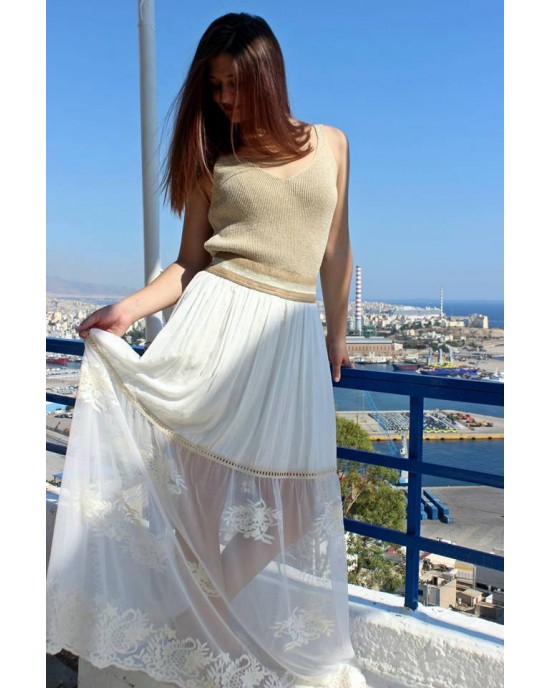 Moutaki White Lace Skirt