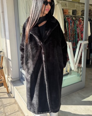 Moutaki Faux Fur Black Long Παλτό