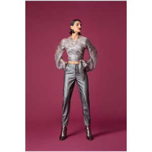 Moutaki Slouchy Fit Faux Leather Silver Παντελόνι