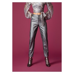 Moutaki Slouchy Fit Faux Leather Silver Παντελόνι
