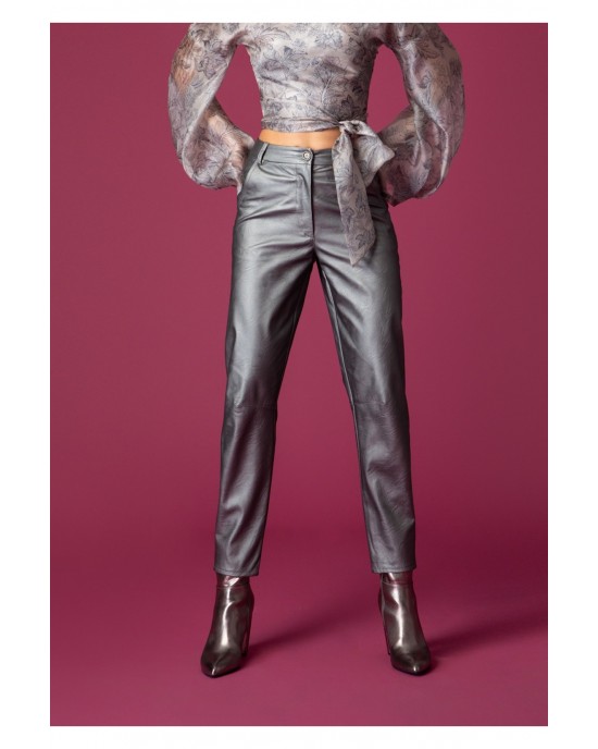 Moutaki Slouchy Fit Faux Leather Silver Παντελόνι Moutaki Slouchy Fit Faux Leather Silver Παντελόνι