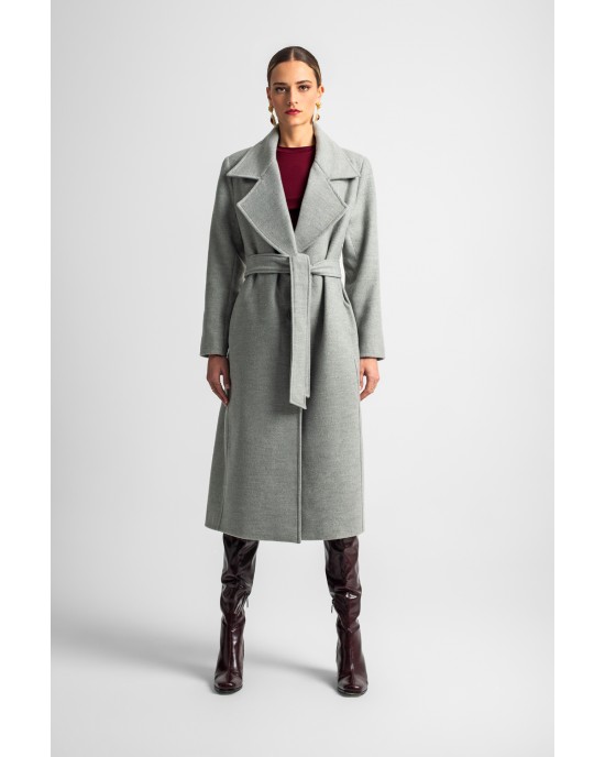 Moutaki Belted Long Grey Παλτό