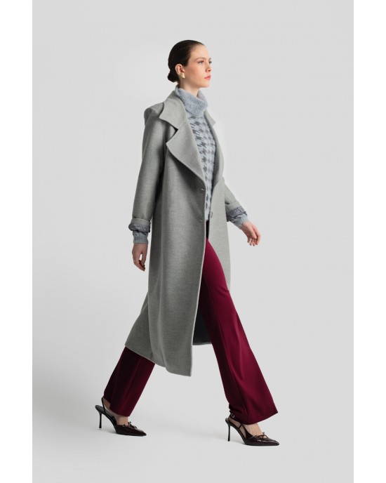Moutaki Belted Long Grey Παλτό
