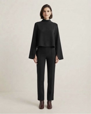 Moutaki Wide Longsleeve Μπλούζα & High Waist Tailored Παντελόνι Black