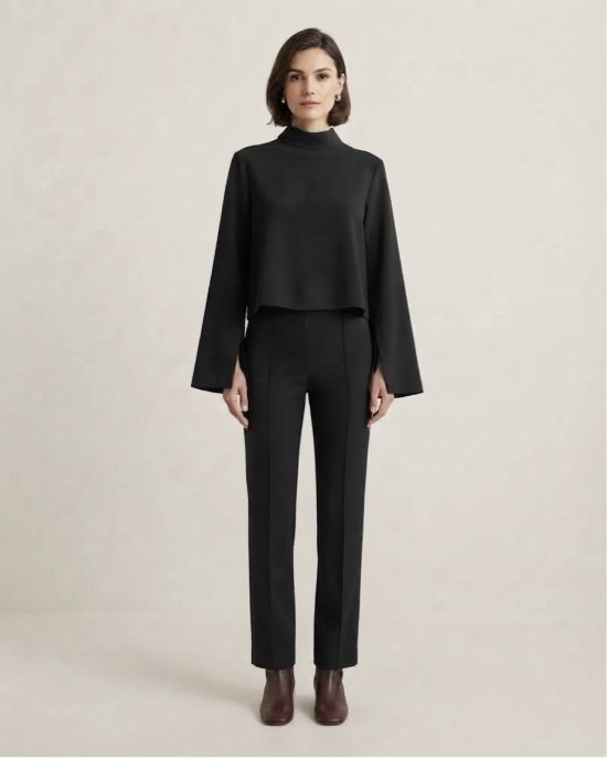 Moutaki Wide Longsleeve Μπλούζα & High Waist Tailored Παντελόνι Black