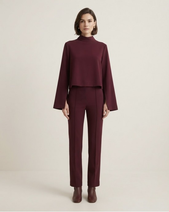 Moutaki Wide Longsleeve Μπλούζα & High Waist Tailored Παντελόνι Bordeaux