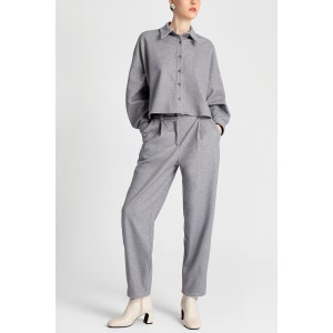 Moutaki Comfort Fit Grey Crop Πουκάμισο & Παντελόνι