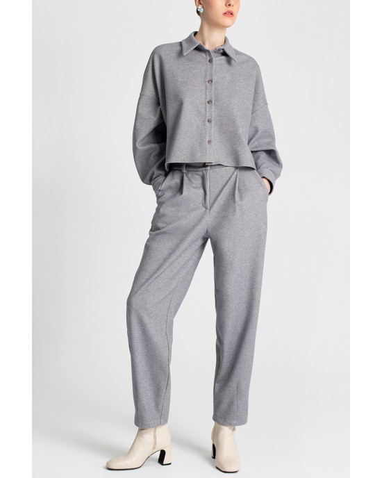 Moutaki Comfort Fit Grey Crop Πουκάμισο & Παντελόνι