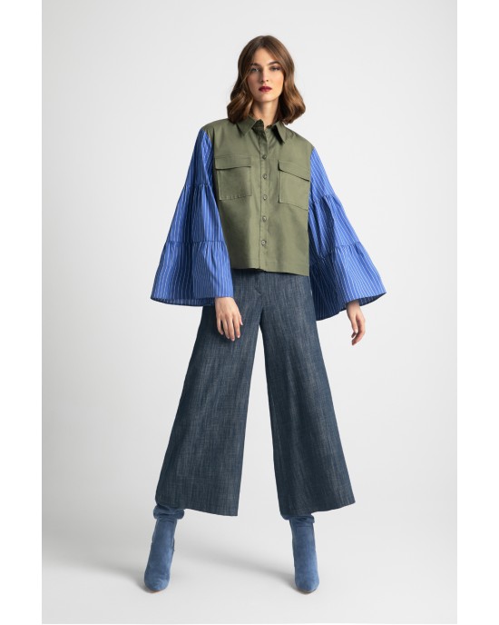 Moutaki Striped Chaki/Blue Πουκάμισο