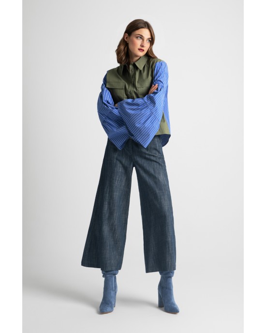 Moutaki Striped Chaki/Blue Πουκάμισο
