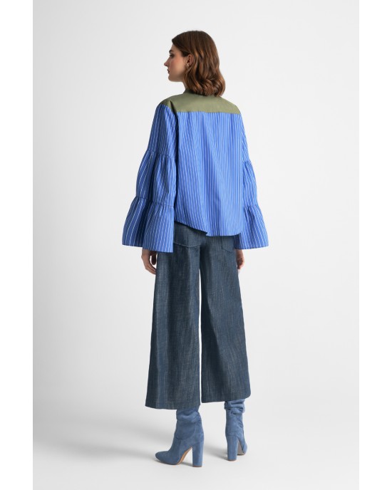 Moutaki Striped Chaki/Blue Πουκάμισο