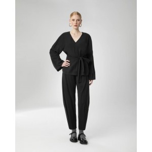 Moutaki V-Neck Tunic Belted Black Μπλούζα