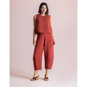 Moutaki Linen Sleeveless Chili Μπλούζα & Slouchy Παντελόνι
