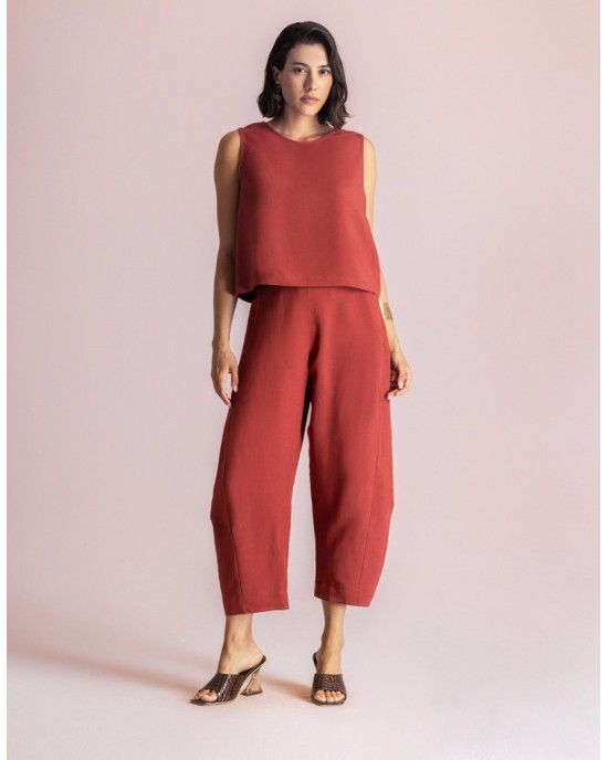 Moutaki Linen Sleeveless Chili Μπλούζα & Slouchy Παντελόνι
