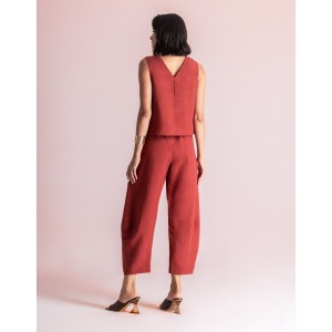 Moutaki Linen Sleeveless Chili Μπλούζα & Slouchy Παντελόνι