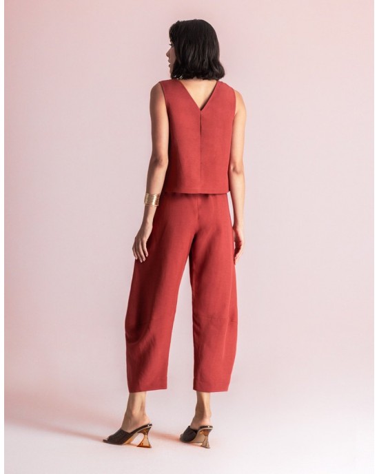 Moutaki Linen Sleeveless Chili Μπλούζα & Slouchy Παντελόνι