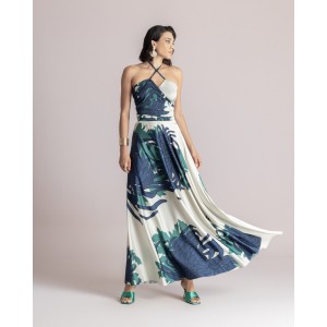 Moutaki Satin Print Wrap Top & Maxi Φούστα