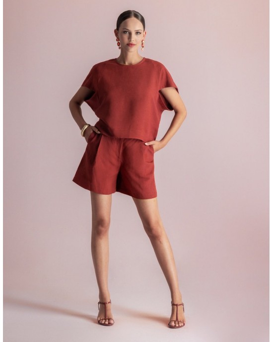 Moutaki Linen Loose Fit Chili Μπλούζα