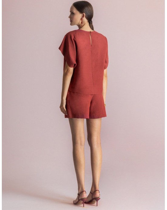 Moutaki Linen Loose Fit Chili Μπλούζα