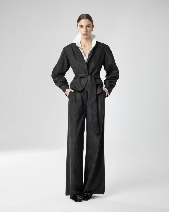 Moutaki Pinstripe Cropped Wrap Σακάκι