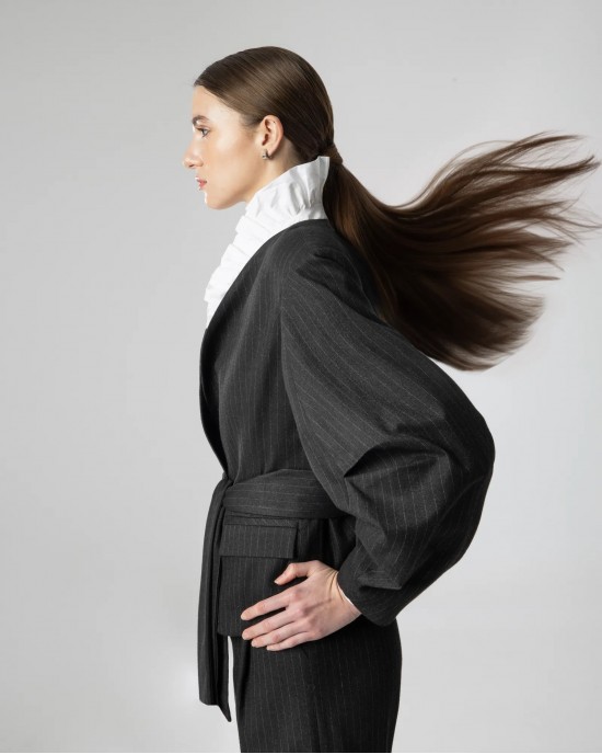Moutaki Pinstripe Cropped Wrap Σακάκι