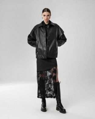 Moutaki Double-Layer Shoulder Effect Black Τζάκετ