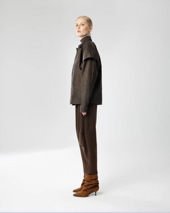 Moutaki Double-Layer Shoulder Effect Brown Τζάκετ