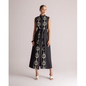 Moutaki Ethnic Embroidered Sleeveless Shirtdress Maxi Black Φόρεμα