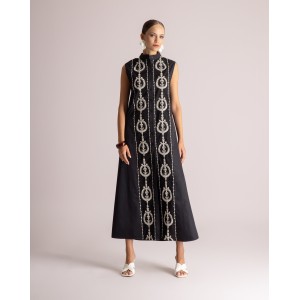 Moutaki Ethnic Embroidered Sleeveless Shirtdress Maxi Black Φόρεμα