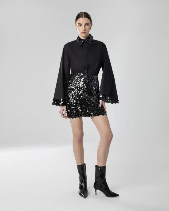 Moutaki Sequin Detail Black Πουκάμισο