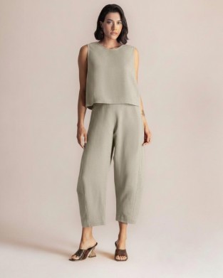 Moutaki Chaki Sleeveless Top & Slouchy Παντελόνι