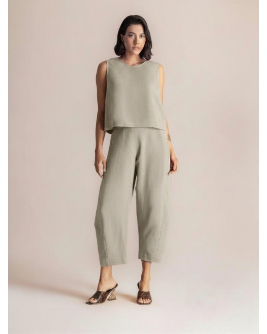 Moutaki Chaki Sleeveless Top & Slouchy Παντελόνι