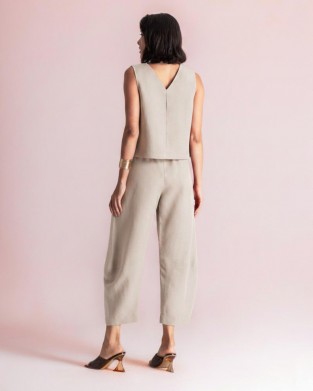 Moutaki Chaki Sleeveless Top & Slouchy Παντελόνι