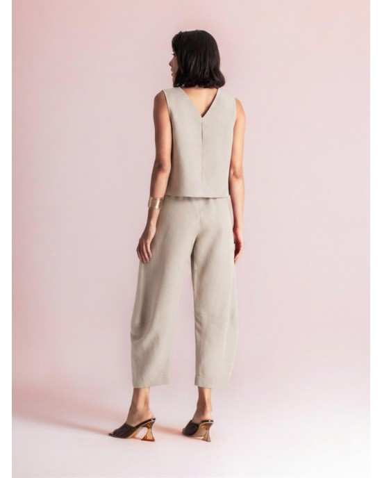 Moutaki Chaki Sleeveless Top & Slouchy Παντελόνι