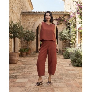 Moutaki Linen Chili Sleeveless Μπλούζα & Slouchy Παντελόνι