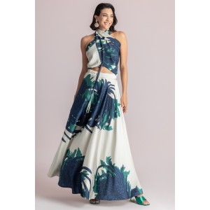 Moutaki Satin Print Wrap Top & Maxi Φούστα
