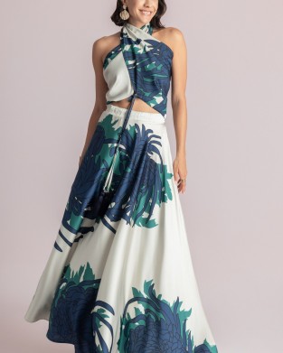 Moutaki Satin Print Wrap Top & Maxi Φούστα