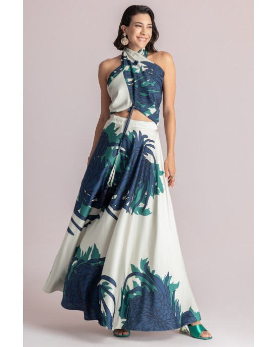 Moutaki Satin Print Wrap Top & Maxi Φούστα