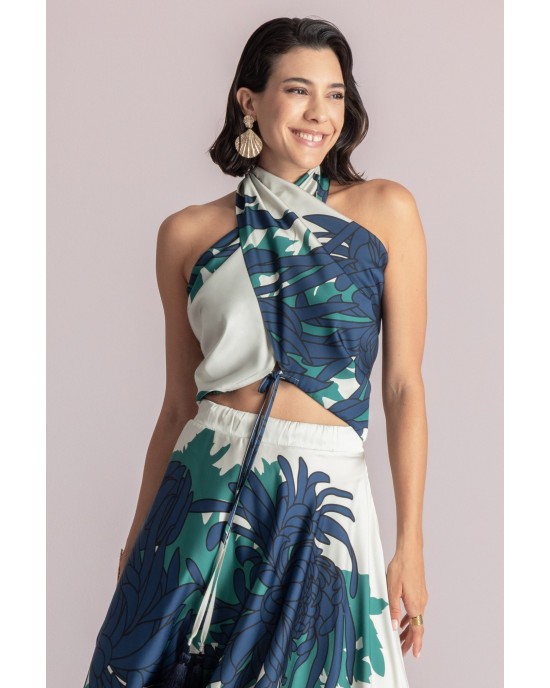 Moutaki Satin Print Wrap Top & Maxi Φούστα