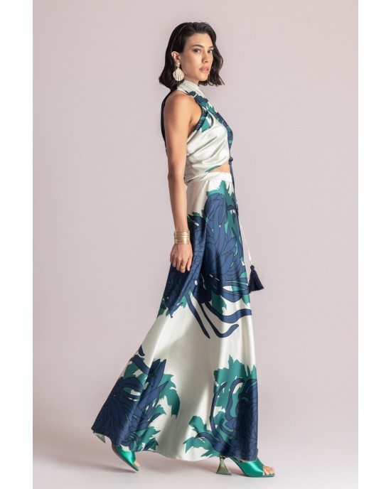 Moutaki Satin Print Wrap Top & Maxi Φούστα