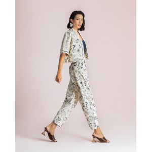 Moutaki Embroidered Denim Set Cropped Kimono & Slouchy Παντελόνι