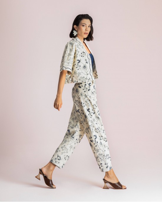 Moutaki Embroidered Denim Set Cropped Kimono & Slouchy Παντελόνι